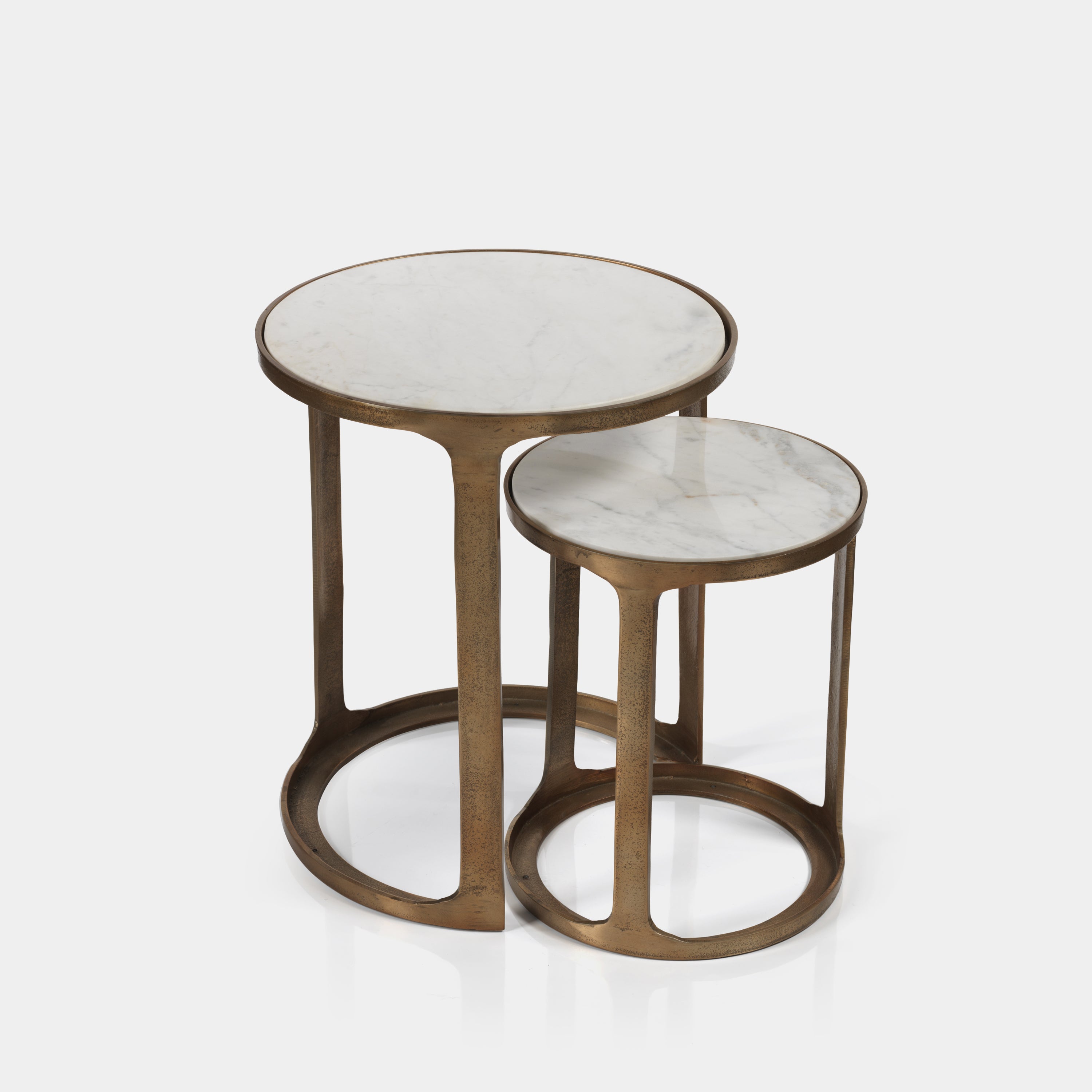 Image of Nikki Round Marble and Raw Aluminum Nesting Tables