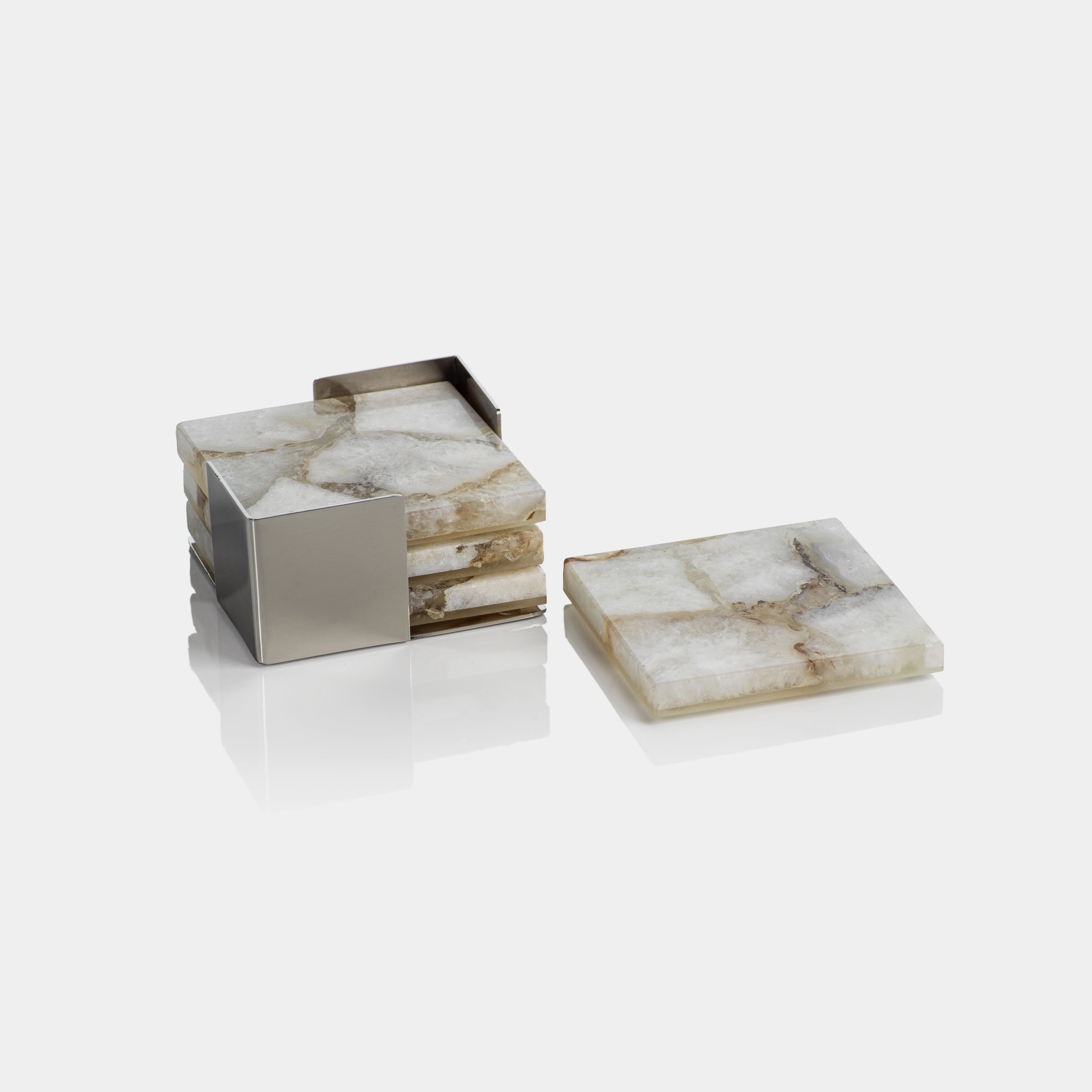 Image of Crete Agate Coasters on Metal Tray