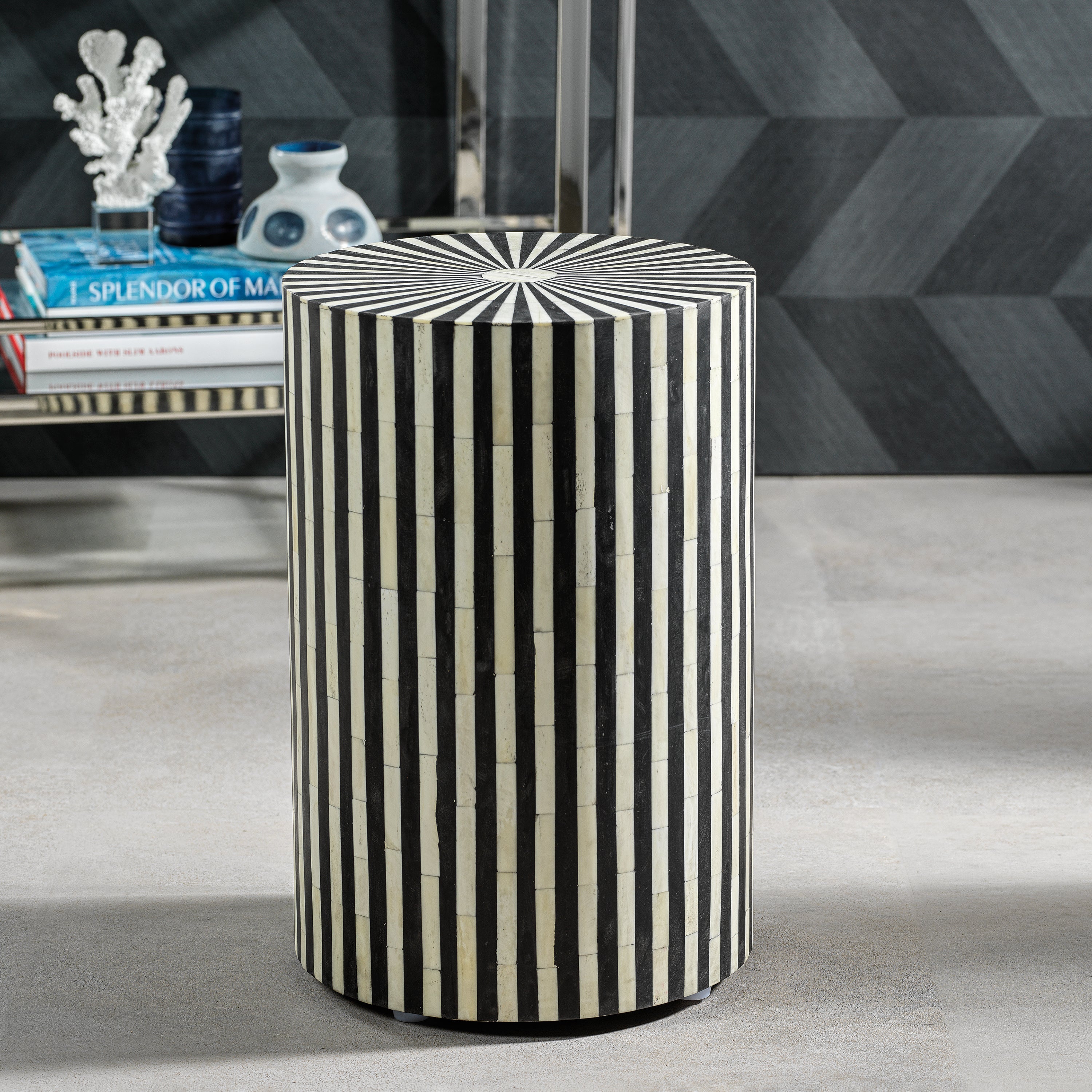 Image of Milano Bone Inlay Striped Round Stool