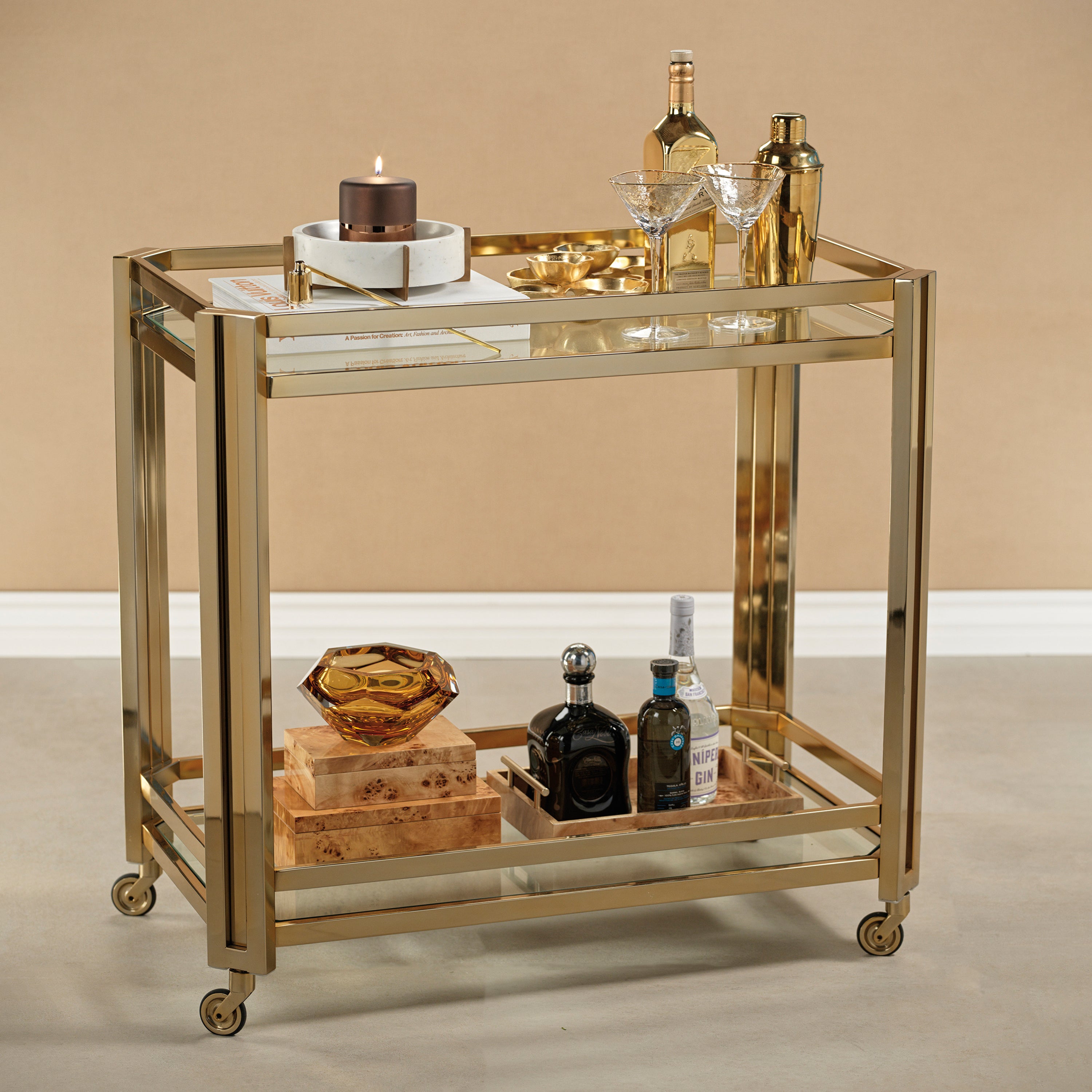 Image of Mayfair High Gloss Gold Bar Cart