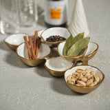 Image of Small Cluster of Eight Serving Bowls in Gold and White