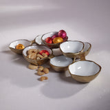 Image of Small Cluster of Eight Serving Bowls in Gold and White