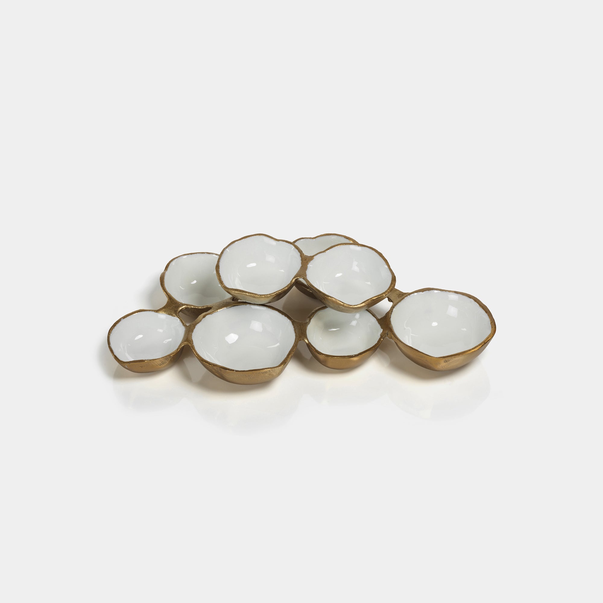 Image of Small Cluster of Eight Serving Bowls in Gold and White