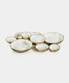 Image of Cluster of Nine Round Serving Bowls in Gold and White