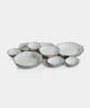 Image of Cluster of Nine Round Serving Bowls in Nickel and White