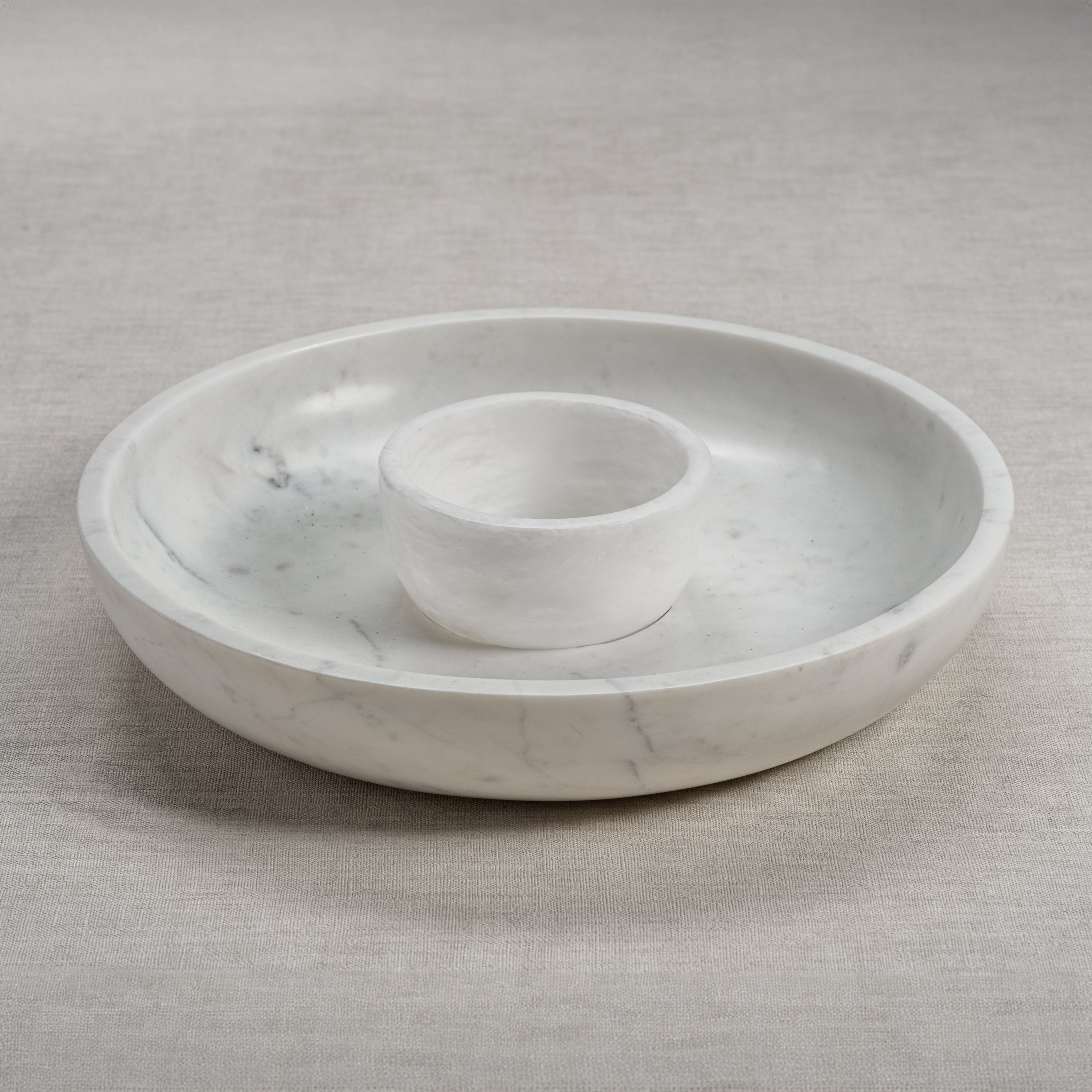 Image of Roma White Marble Chip and Dip Bowl